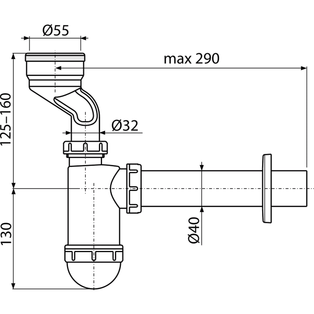 Sifon pisoar cu garnitura Ø40 mm Alcadrain A45A [1]
