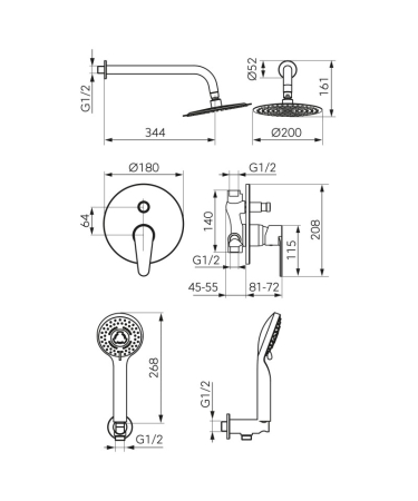 Sistem dus 5 in 1 cu montaj incastrat, negru mat, Ferro Ritto [1]
