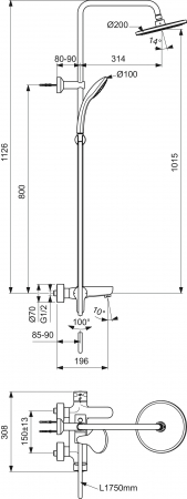 Coloana de dus cu baterie monocomanda si pipa cada Ideal Standard Cerafine O II crom lucios [2]