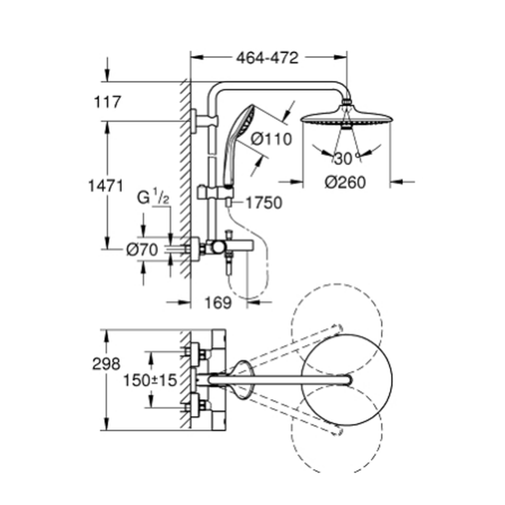 Coloana de dus crom cu baterie termostatata Grohe Euphoria System 260 III [1]