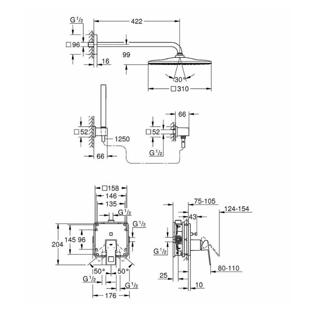Set de dus incastrat crom Grohe Eurocube Perfect Rainshower Mono 310 [1]