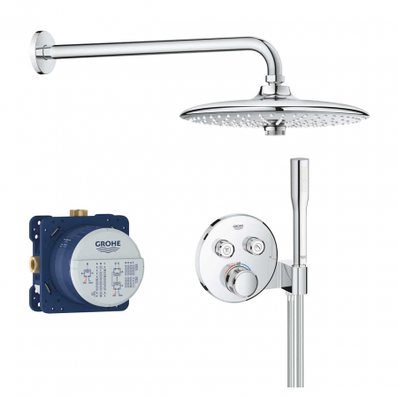 Sisteme de dus - Set dus incastrat crom lucios cu baterie termostatata, palarie rotunda, Grohe Grohtherm SmartControl
