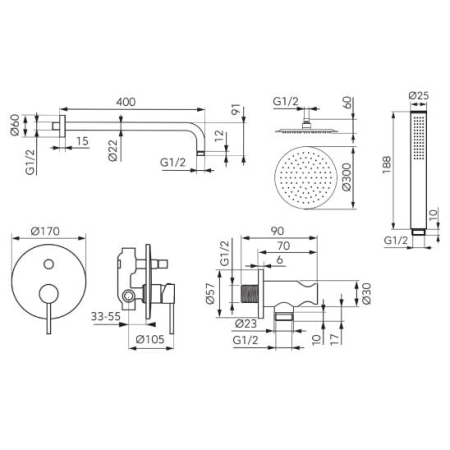 Sistem dus incastrat, crom lucios, FDesign Flusso [1]