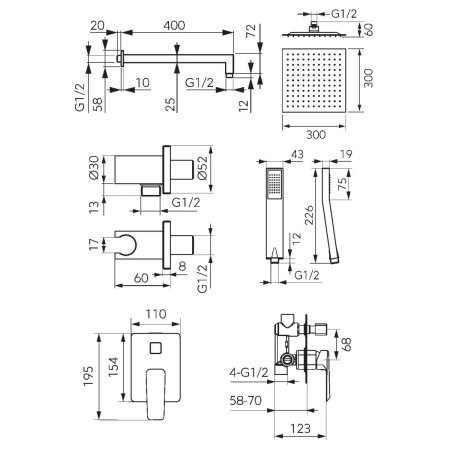 Sistem dus incastrat, crom lucios, FDesign Brina [1]