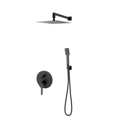 Baie - Sistem dus negru mat 6 in 1, baterie incastrata, cap dus fix, brat, para, furtun si racord, Zaffiro, FDesign