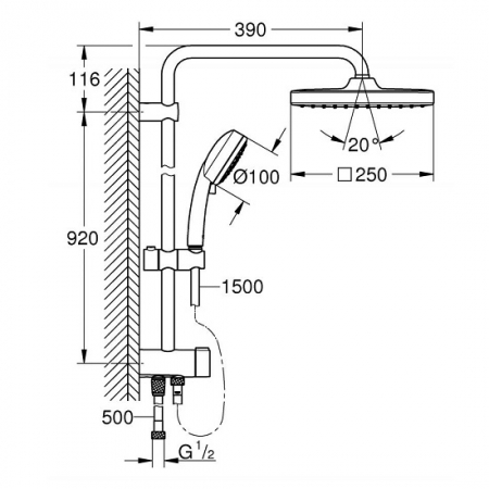 Coloana de dus cu comutator, culoare crom, Grohe Tempesta Cosmopolitan 250 Cube [3]