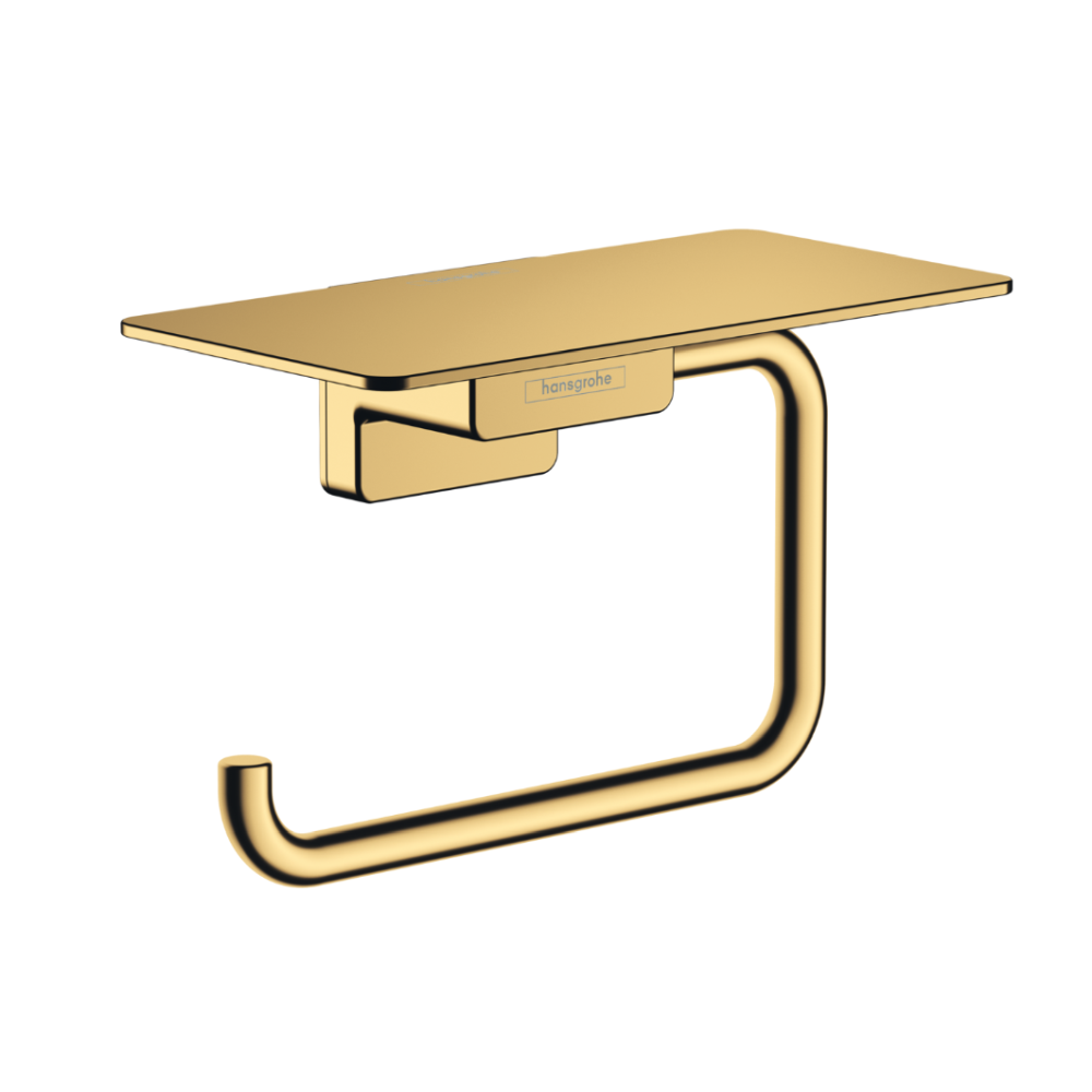 Accesorii toaleta - Suport hartie igienica cu polita, culoare auriu lucios Hansgrohe AddStoris 41772990
