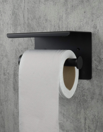 Suport hartie igienica cu raft culoare negru mat Deante Round [1]