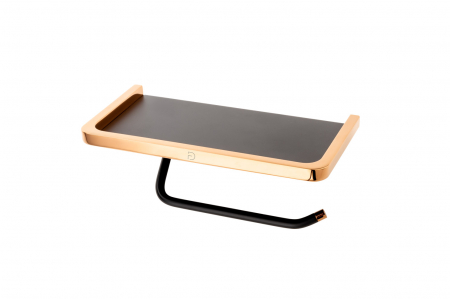 Suport hartie igienica FDesign Merida, cu polita, negru mat/rose gold lucios [2]