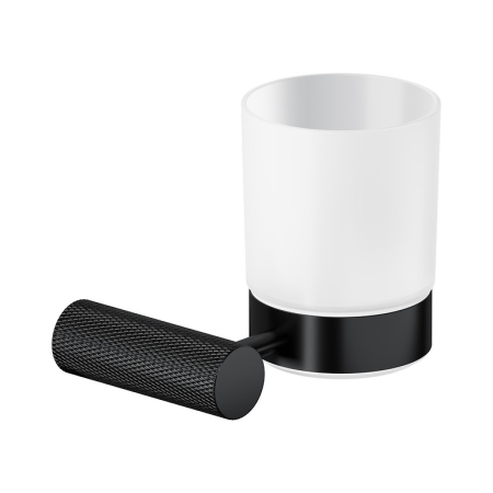 Accesorii pentru baie - Suport pahar baie cu sticla mata, negru, Cersanit Zen