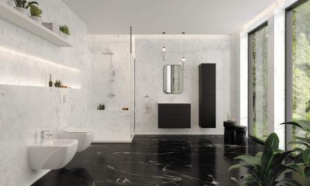 Dulap de baie suspendat, coloana, cu doua usi, 160 cm, negru, MDF,  Deante Prizma [2]