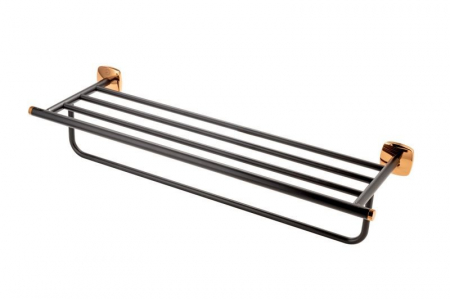 Cuiere si suport prosoape - Suport prosop baie FDesign Merida, 58 cm, negru mat/rose gold lucios