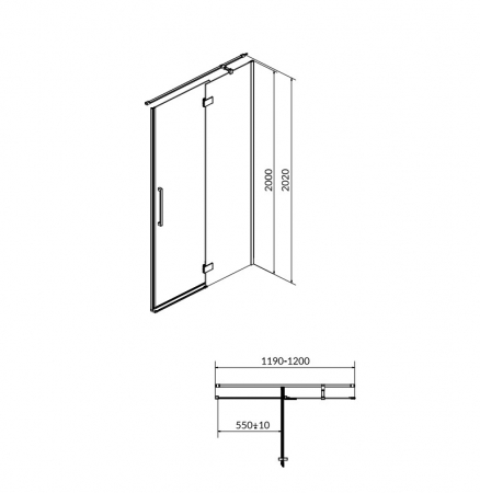 Usa dus 120x200 cm, grosime 8 mm, dreapta, crom, Cersanit Crea [1]