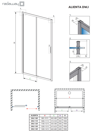 Usa culisanta de dus in nisa, 1200 mm, negru mat, doua elemente, Alienta Black DWJ Radaway [2]
