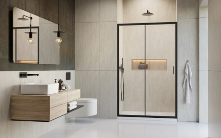 Usa culisanta de dus in nisa, 1200 mm, negru mat, doua elemente, Alienta Black DWJ Radaway [1]