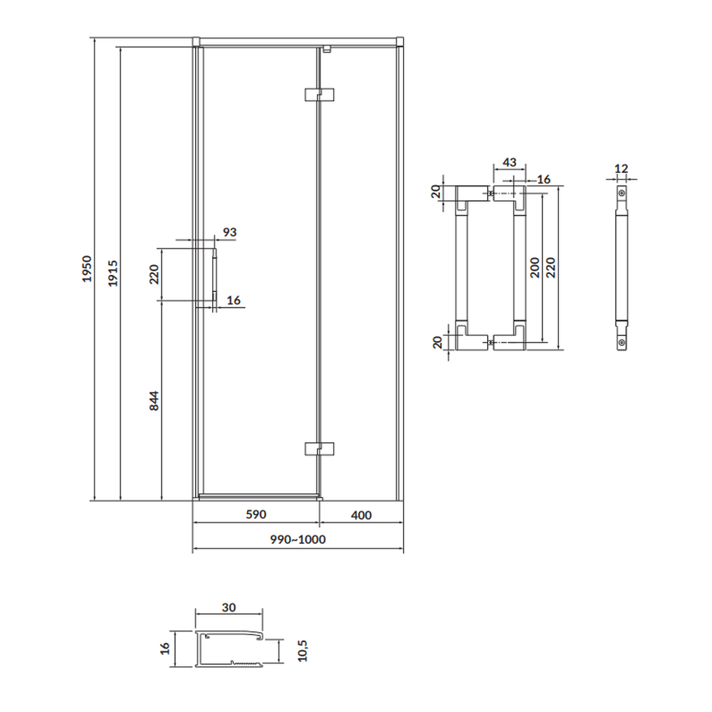Usa sticla dus batanta 100x195 cm profil crom Cersanit Larga, montare dreapta [1]