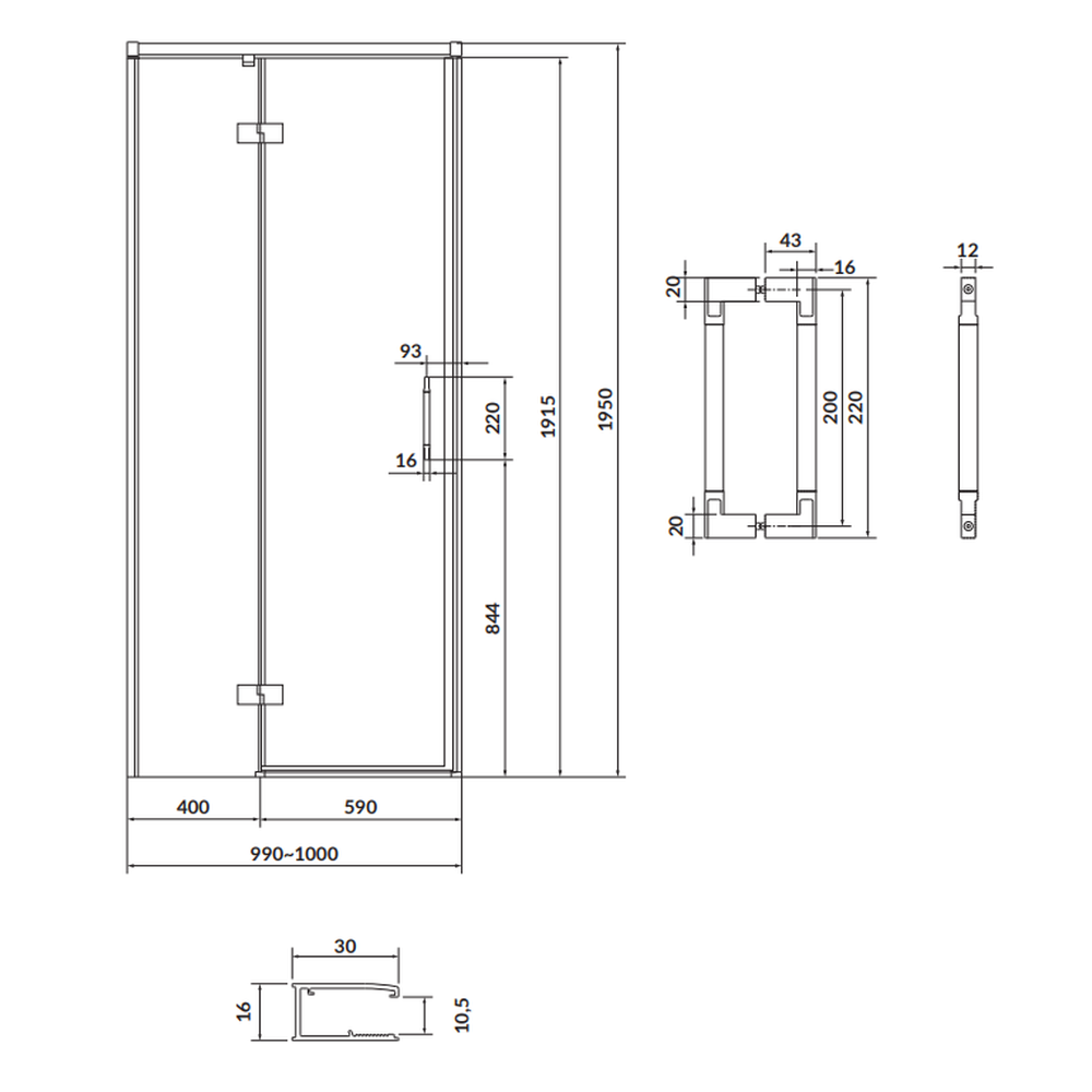 Usa sticla dus batanta 100x195 cm profil crom Cersanit Larga, montare stanga [1]