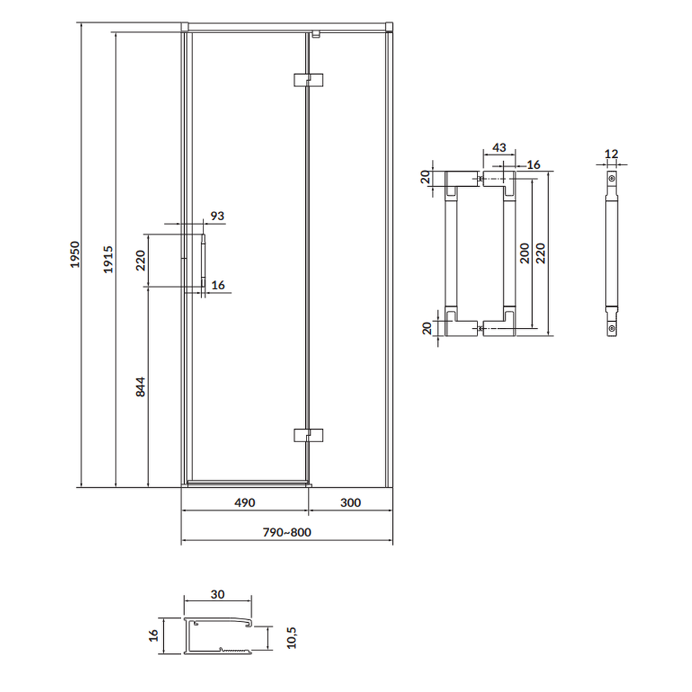 Usa sticla dus batanta 80x195 cm profil crom Cersanit Larga, montare dreapta [1]