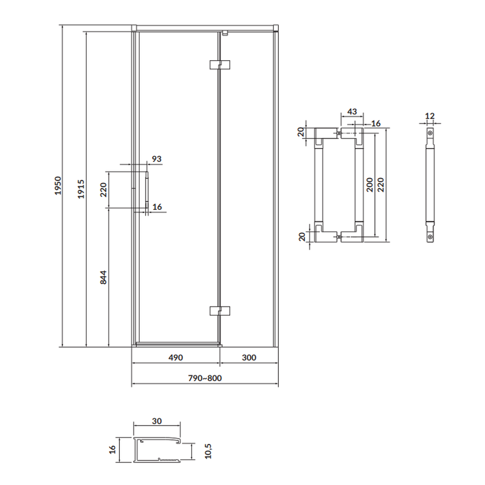 Usa sticla dus batanta 80x195 cm profil negru Cersanit Larga, montare dreapta [1]