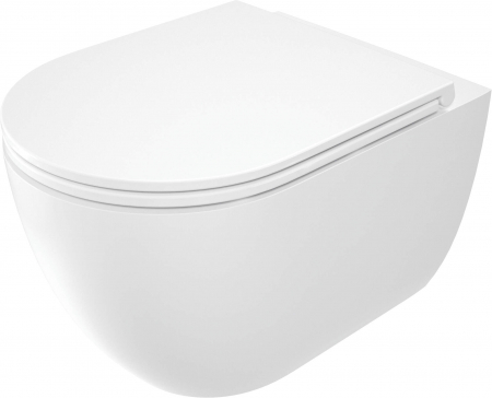 Baie - Vas wc suspendat, alb, cu capac soft-close, fara margine, Deante Round