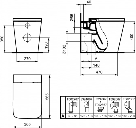 Vas wc stativ Ideal Standard Blend Curve AquaBlade alb lucios back to wall [4]