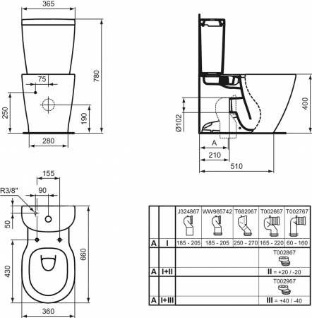Vas wc stativ Ideal Standard Connect II AquaBlade alb lucios back to wall [6]