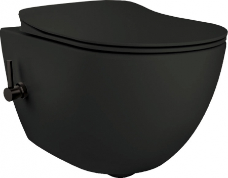 Vase WC - Vas wc cu functie de bideu incorporat si baterie, negru mat, Peonia Zero, Deante