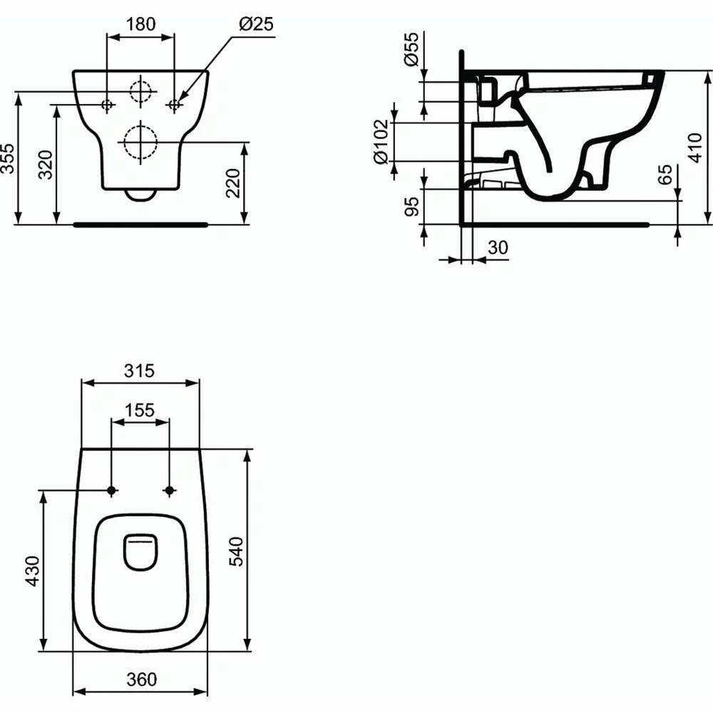 Vas wc suspendat, alb, pentru rezervor incastrat, Ideal Standard Esedra [3]