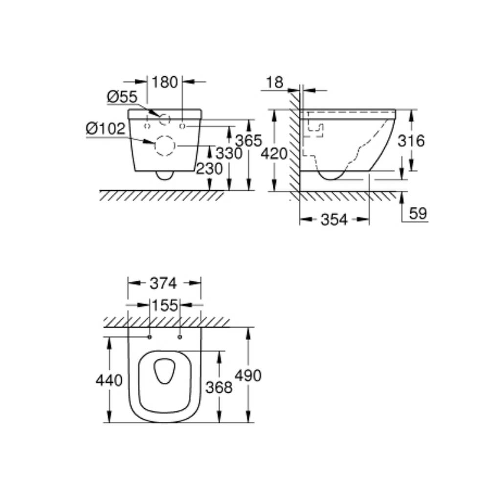 Vas wc suspendat rimless alb Grohe Euro Ceramic Compact Triple Vortex Pure Guard [2]