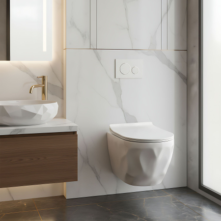 Vas WC suspendat, cu forme 3D valuri, sistem spalare rimless, Rea Gustavo [2]