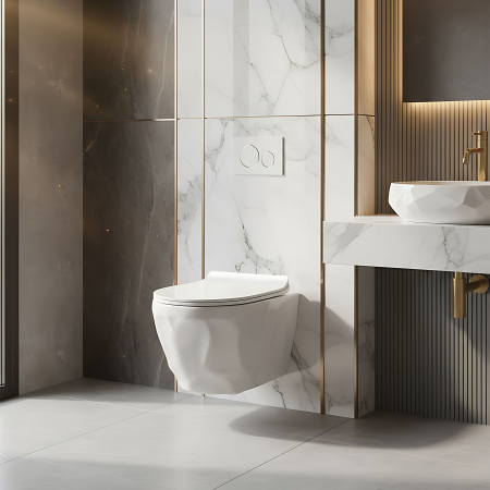 Vas WC suspendat, cu forme 3D valuri, sistem spalare rimless, Rea Gustavo [4]