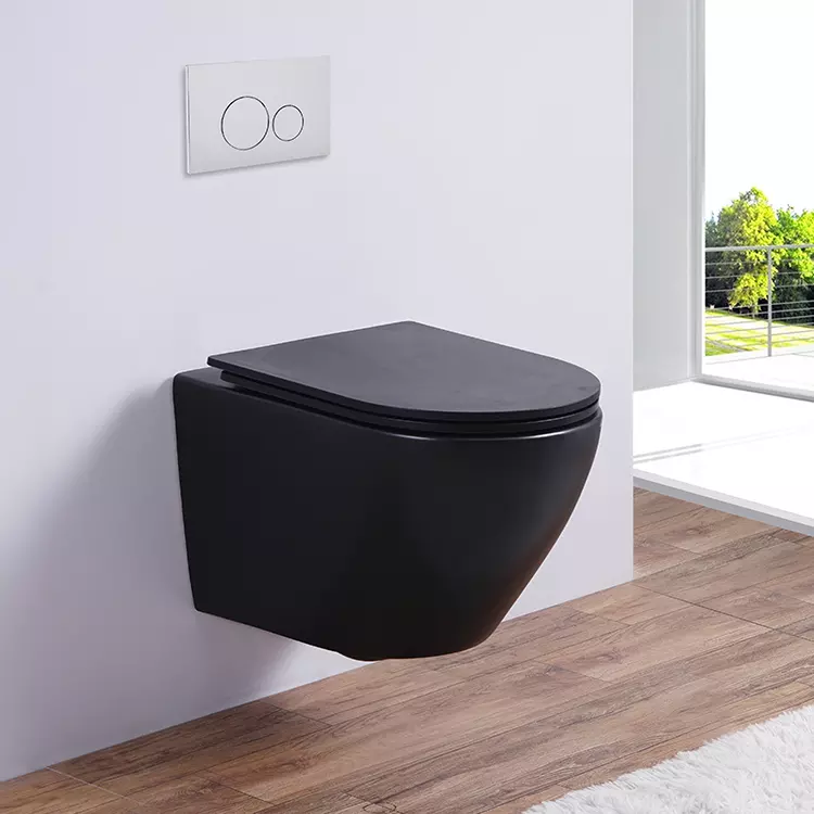 Set vas wc suspendat, negru mat rotund, spalare tornado cu capac soft close Foglia Oslo [1]