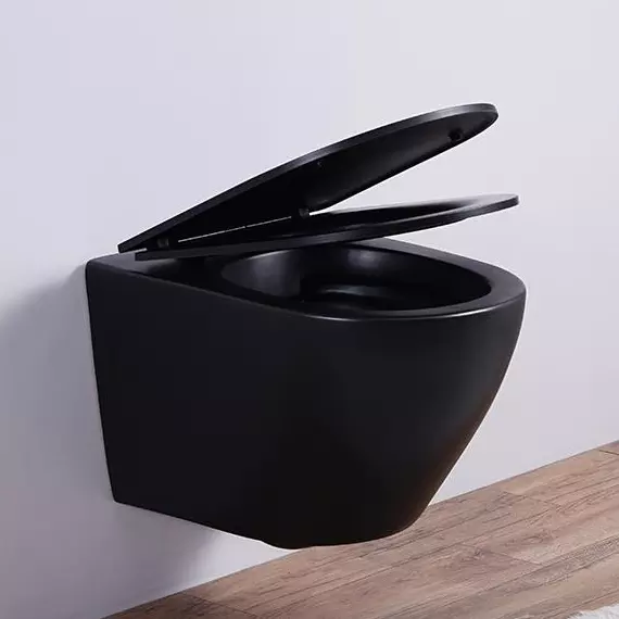 Set vas wc suspendat, negru mat rotund, spalare tornado cu capac soft close Foglia Oslo [3]