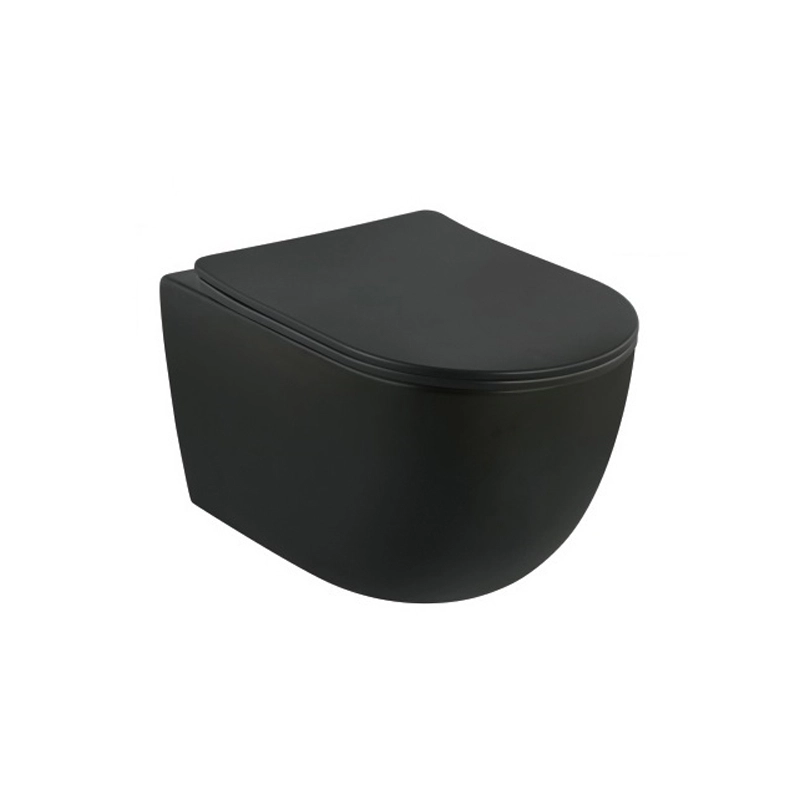Baie - Set vas wc suspendat, negru mat rotund, spalare tornado cu capac soft close Foglia Oslo