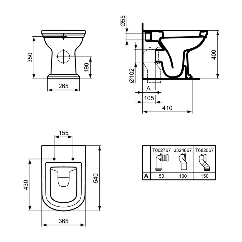 Vas wc stativ, alb lucios, cu evacuare orizontala, Ideal Standard CALLA [3]