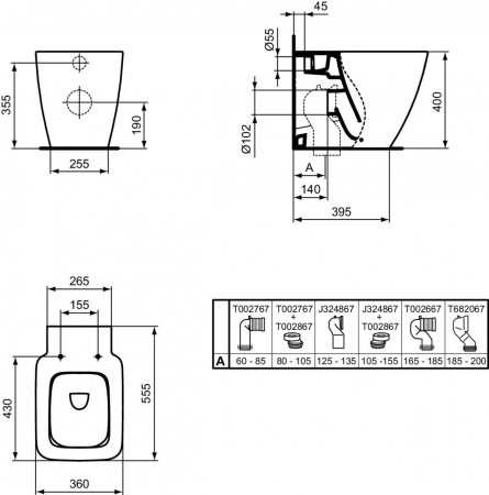 Vas wc stativ Ideal Standard Strada II AquaBlade alb lucios back to wall cu capac inclus [6]