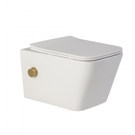 Vas wc suspendat cu functie bideu, dreptunghiular, apă calda/rece, rimless, baterie auriu mat Foglia Safari [3]