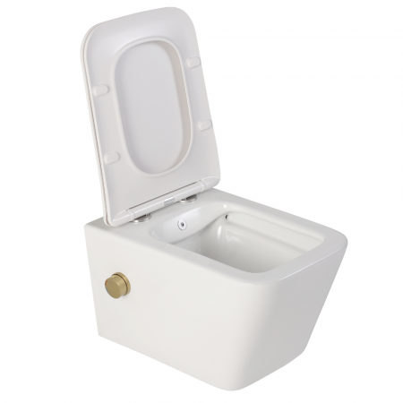 Vas wc suspendat cu functie bideu, dreptunghiular, apă calda/rece, rimless, baterie auriu mat Foglia Safari [1]