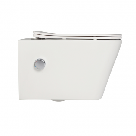 Vas wc suspendat cu functie bideu, dreptunghiular, apă calda/rece, rimless, capac soft close, baterie crom Foglia Safari [4]