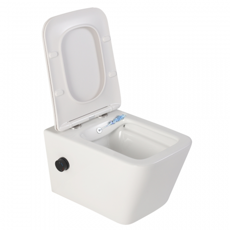 Vase WC cu functie de bideu - Vas wc suspendat cu functie bideu, dreptunghiular, apă calda/rece, rimless, baterie negru mat Foglia Safari