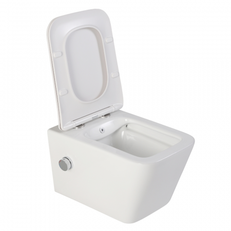 Vas wc suspendat cu functie bideu, dreptunghiular, apă calda/rece, rimless, capac soft close, baterie crom Foglia Safari [1]