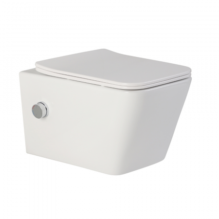 Vas wc suspendat cu functie bideu, dreptunghiular, apă calda/rece, rimless, capac soft close, baterie crom Foglia Safari [3]