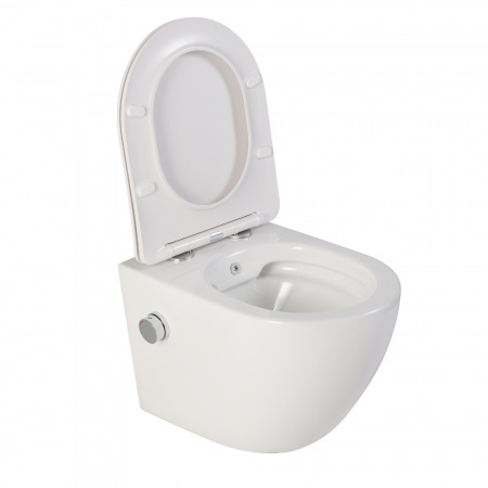 Vas wc suspendat cu functie bideu, semirotund, rimless, apă calda/rece, capac soft close, baterie crom Foglia Oslo [1]