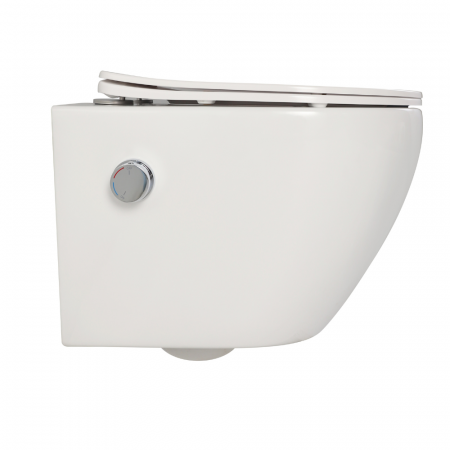 Vas wc suspendat cu functie bideu, semirotund, rimless, apă calda/rece, capac soft close, baterie crom Foglia Oslo [4]