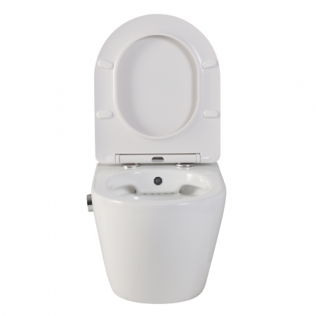 Vas wc suspendat cu functie bideu, semirotund, rimless, apă calda/rece, capac soft close, baterie crom Foglia Oslo [2]