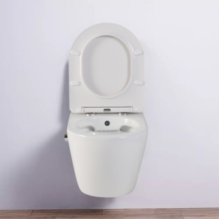 Vas wc suspendat cu functie bideu, semirotund, rimless, apă calda/rece, capac soft close, baterie crom Foglia Oslo [9]