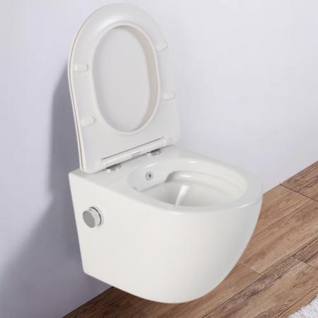 Vas wc suspendat cu functie bideu, semirotund, rimless, apă calda/rece, capac soft close, baterie crom Foglia Oslo [8]