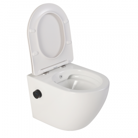 Vas wc suspendat cu functie bideu, semirotund, rimless, apă calda/rece, capac soft close, baterie negru mat Foglia Oslo [1]
