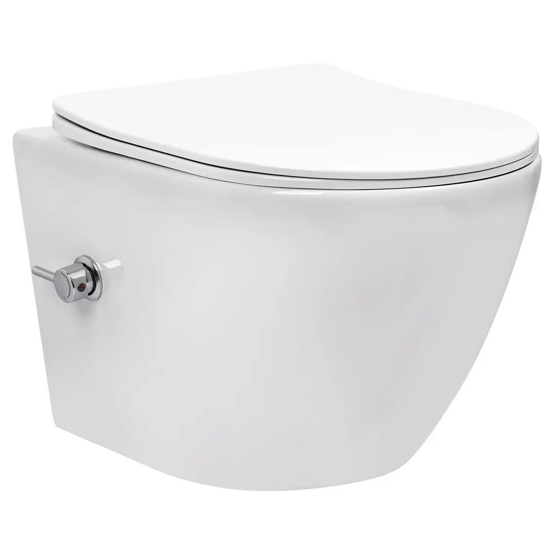 Vas wc suspendat cu functie de bideu, rimless, alb, capac soft-close, Rea Carlo Lux [2]