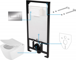 Vase WC - Set vas wc suspendat cu rezervor incastrat si clapeta actionare crom Deante, Anemon
